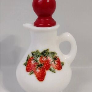 AVON white milk glass with strawberries mini pitcher and stopper
